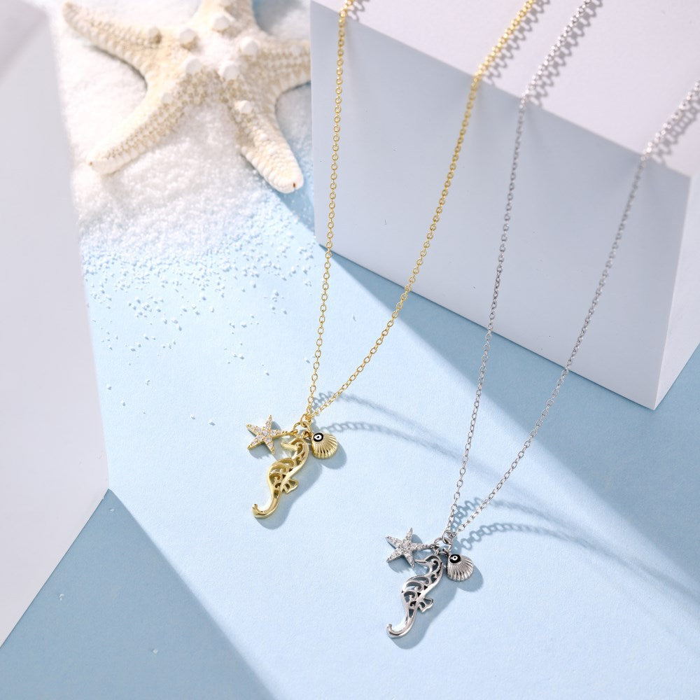“Ocean Talisman” S925 Sterling Silver Marine Charm Necklace