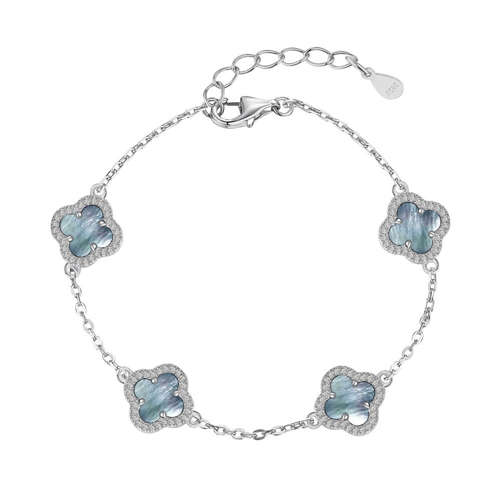 "Mist Petals" 925 Sterling Silver Mother-of-Pearl Clover Jewelry Set