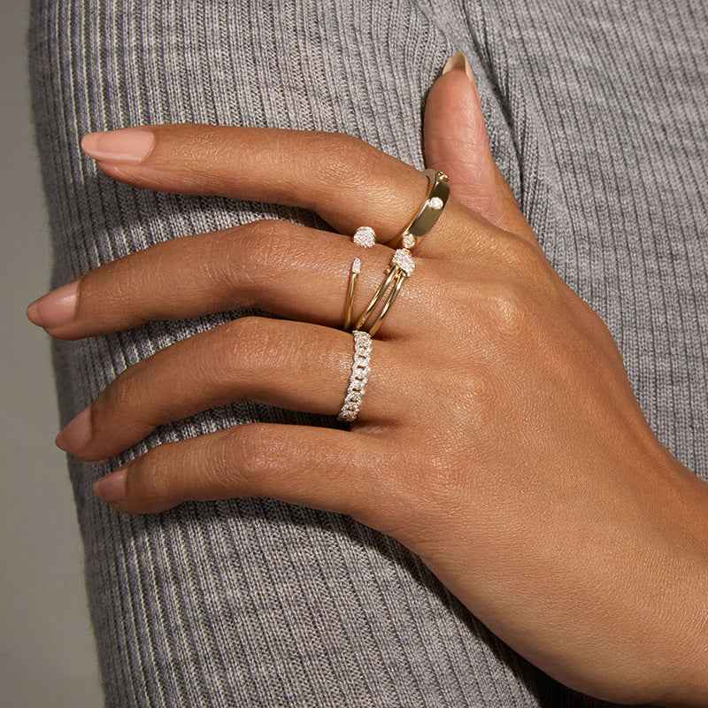 "Twist Radiance" 925 Sterling Silver Pavé Braided Open Ring