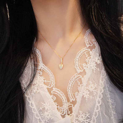 “Golden Fortune Shovel” S925 Sterling Silver Pavé Shovel Pendant Necklace