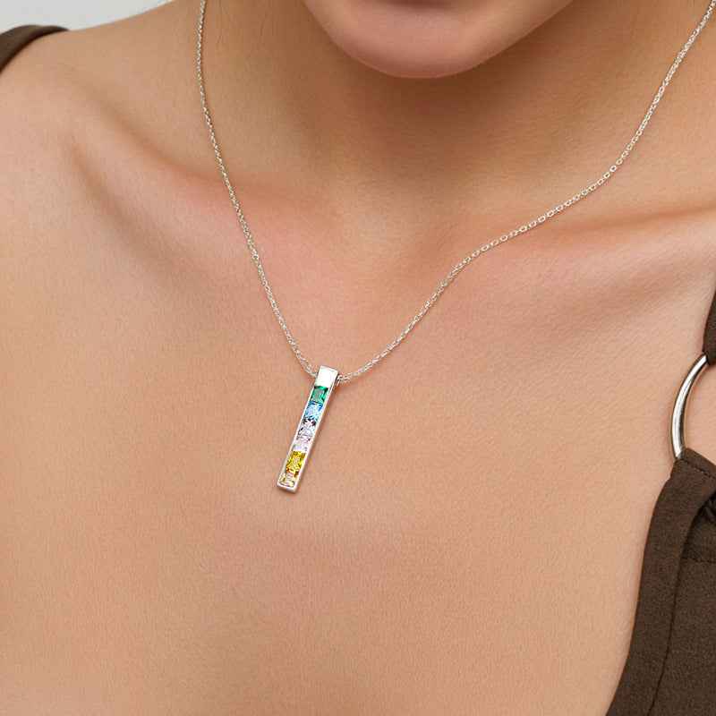 “Prism Column” 925 Sterling Silver Multicolor Zircon Bar Necklace