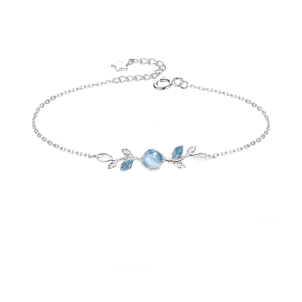 “Azure Forest Glow” 925 Sterling Silver Blue Glass Leaf Jewelry Set