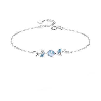 “Azure Forest Glow” 925 Sterling Silver Blue Glass Leaf Jewelry Set