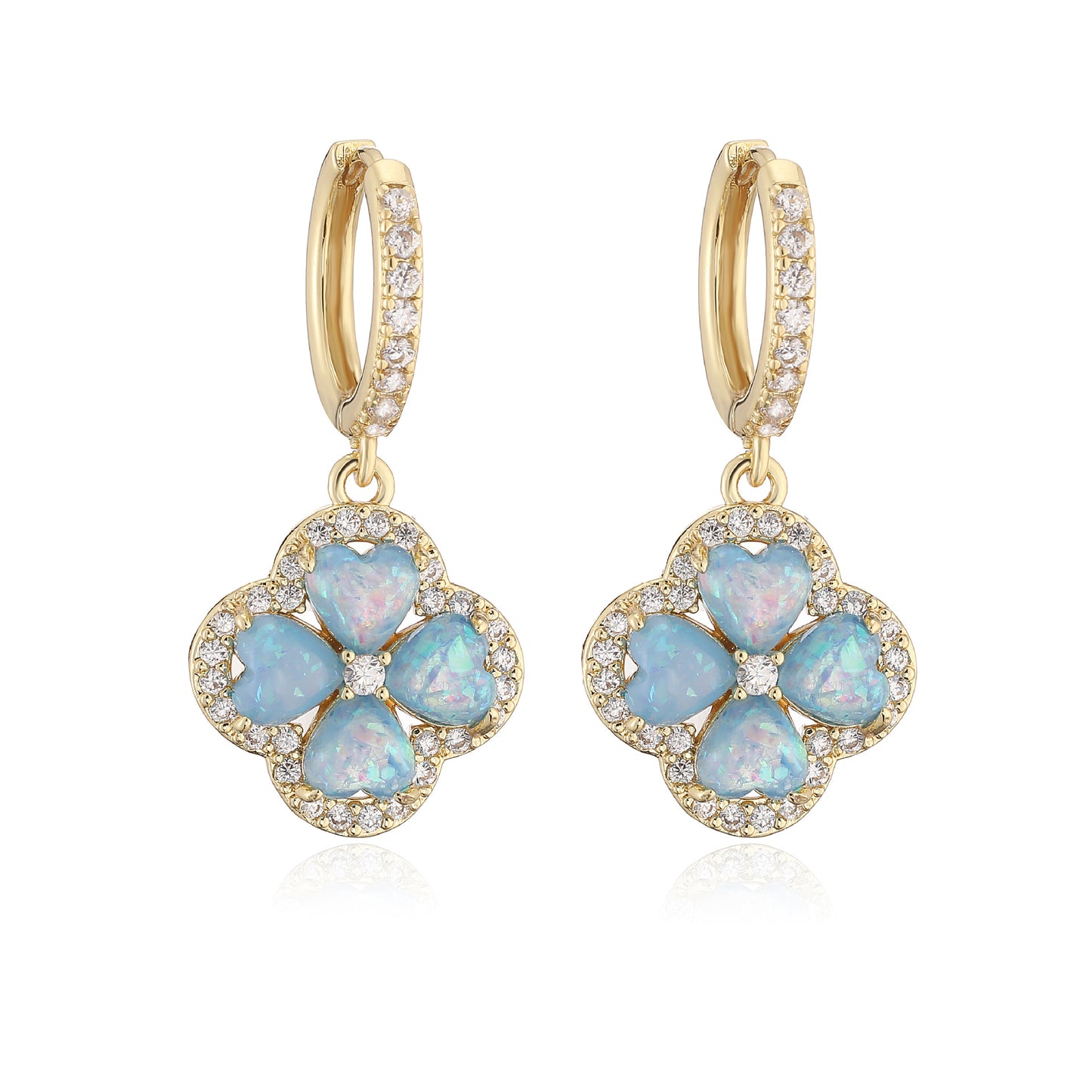 “Clover Bloom” Gold-Tone Brass Colorful Zircon Clover Jewelry Set