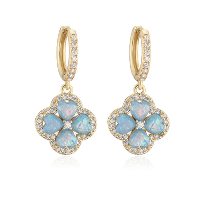 “Clover Bloom” Gold-Tone Brass Colorful Zircon Clover Jewelry Set