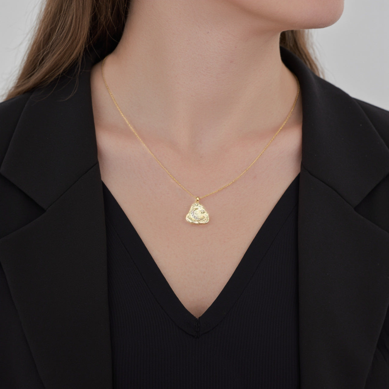 "Moonlit Muse" 925 Sterling Silver Textured Crescent Necklace