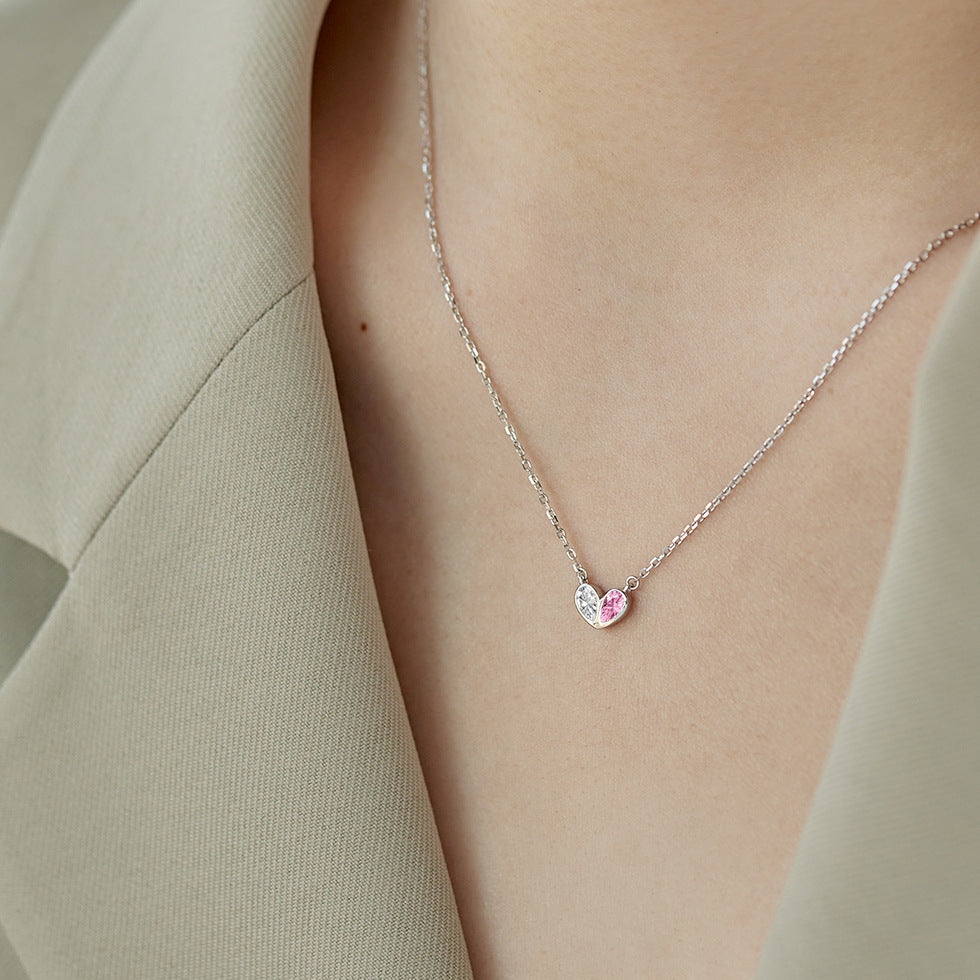 “Twin Heart Promise” 925 Sterling Silver Pink & White Zircon Heart Necklace