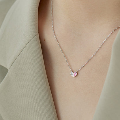 “Twin Heart Promise” 925 Sterling Silver Pink & White Zircon Heart Necklace