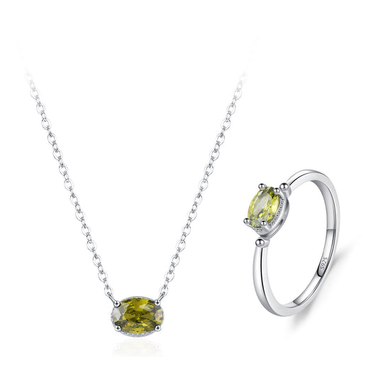 “Olive Glow” 925 Sterling Silver Oval Zircon Jewelry Set