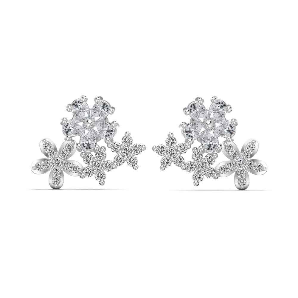 "Crystal Snowfall" 925 Sterling Silver Star & Snowflake Stud Earrings