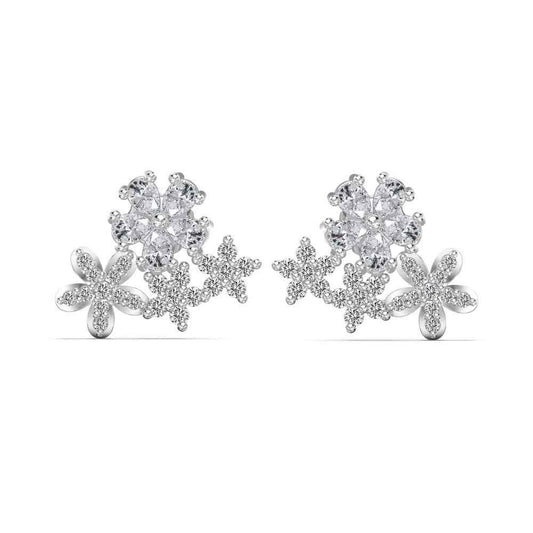 "Crystal Snowfall" 925 Sterling Silver Star & Snowflake Stud Earrings