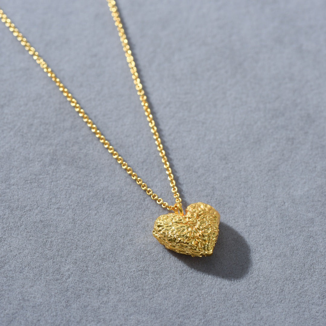 “Textured Heart” 18K Real Gold Plated Brass Pendant Necklace