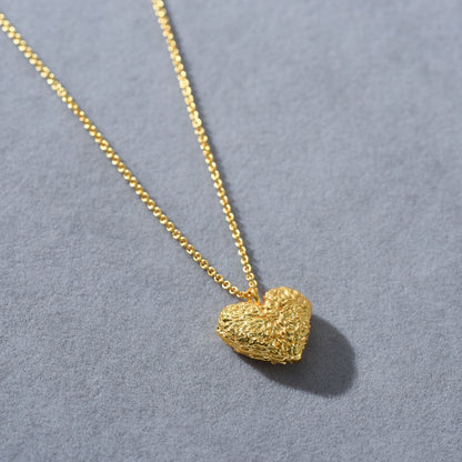 “Textured Heart” 18K Real Gold Plated Brass Pendant Necklace