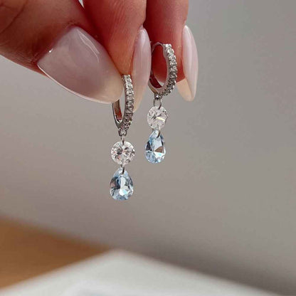 “Lustre Drop” 925 Sterling Silver Pavé Hoop Drop Earrings