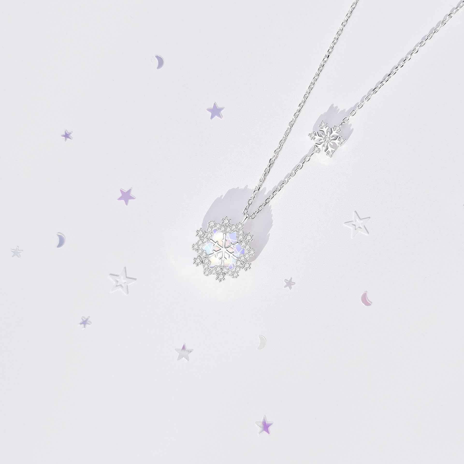 "Iridescent Snowflake" 925 Sterling Silver Pendant Necklace