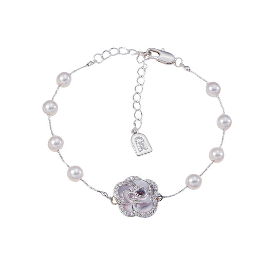 Camellia Whisper Zircon Palladium-Plated Brass Bracelet
