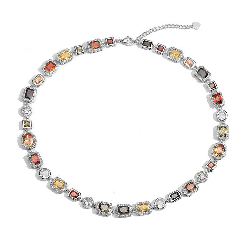 Imperial Mosaic Brass Genuine Gold-Plated 3A Multicolor Zircon Geometric Necklace & Bracelet Set