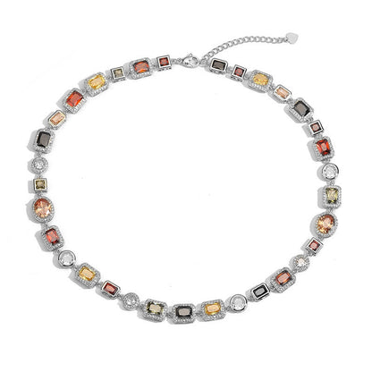 Imperial Mosaic Brass Genuine Gold-Plated 3A Multicolor Zircon Geometric Necklace & Bracelet Set