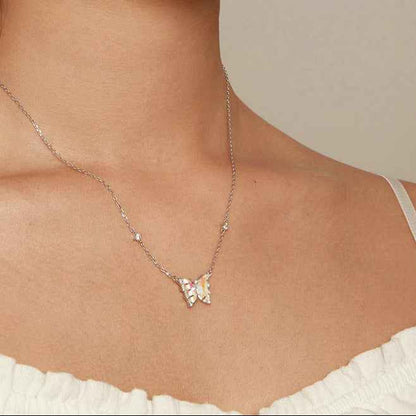 “Prism Flutter” 925 Sterling Silver Pink Butterfly Necklace