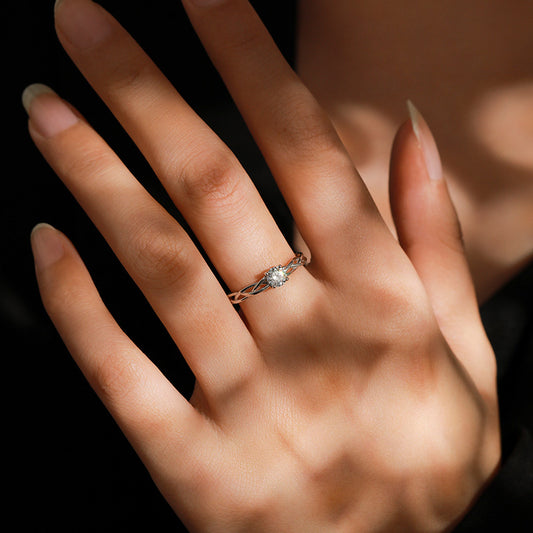 “Luna Braid” 925 Sterling Silver Solitaire Ring