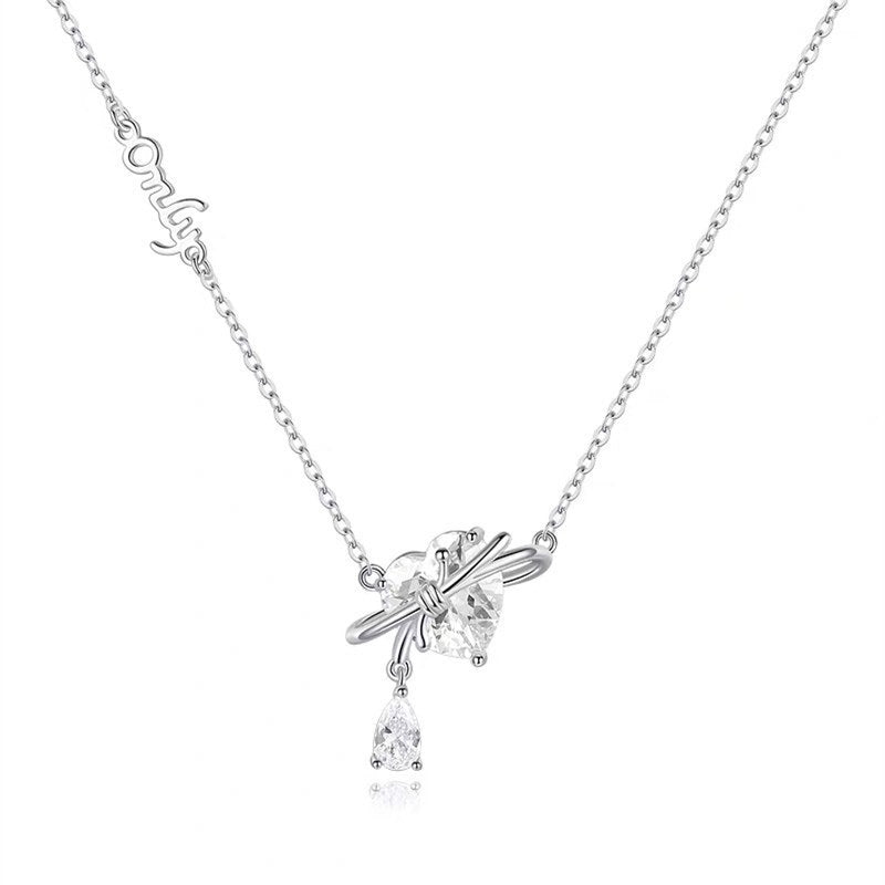 "Only You" 925 Sterling Silver Heart & Bow Necklace