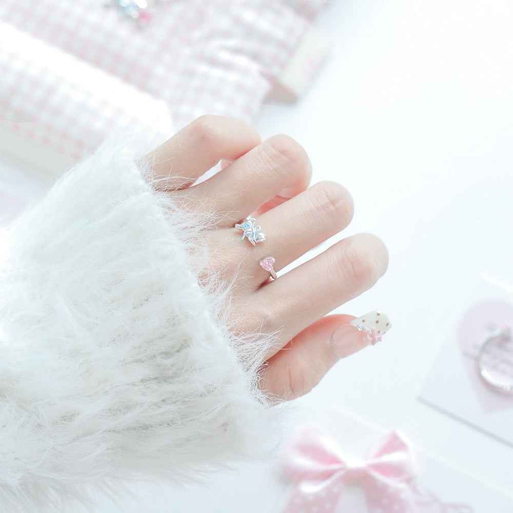 “Dreamcatcher Kitty” 925 Sterling Silver Pink Heart Bow Cat Jewelry Set