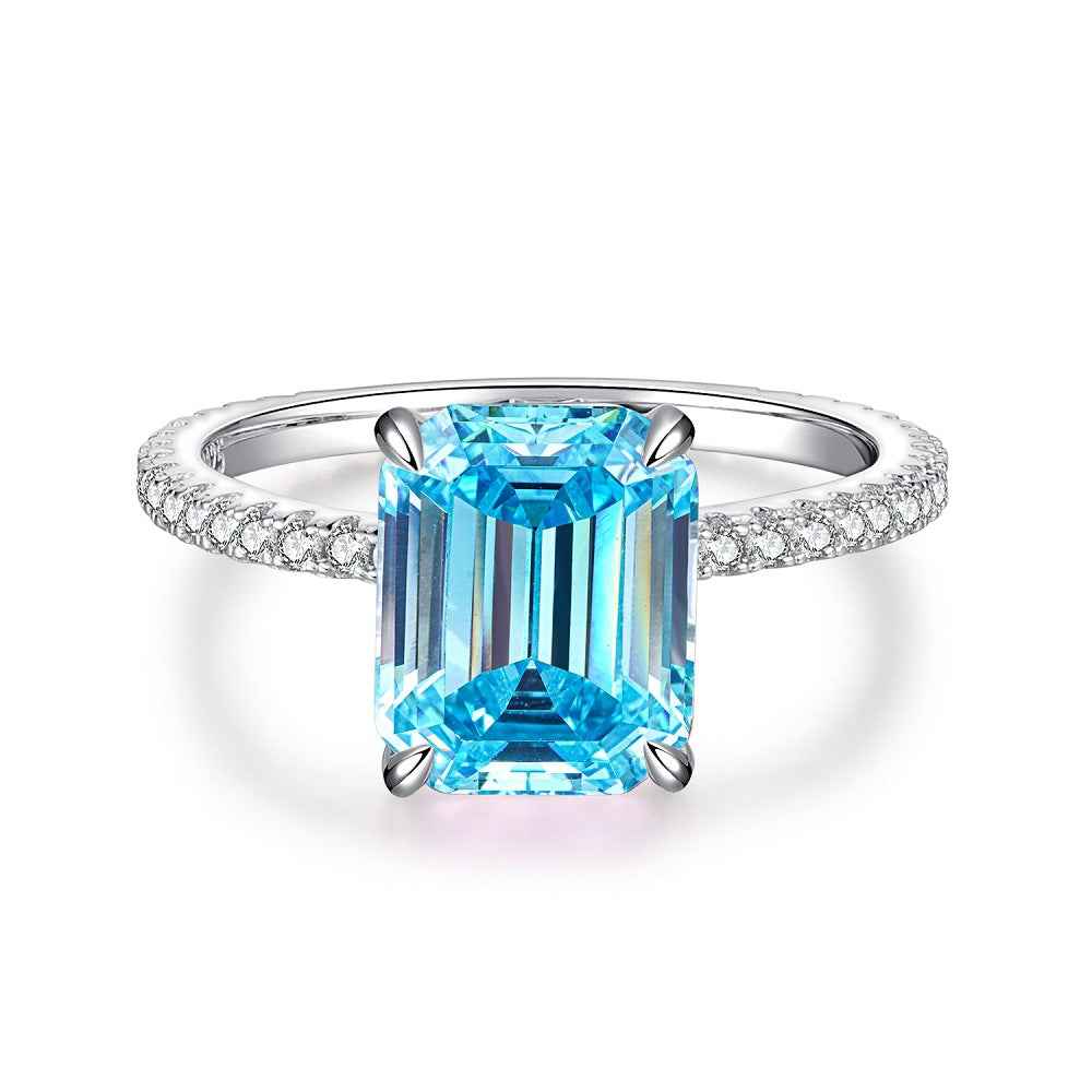 “Crystal Aurora” 925 Sterling Silver Emerald-Cut Color Zircon Ring