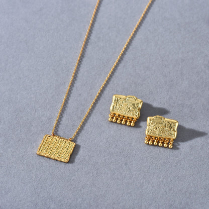 “Golden Relic” 18K Real Gold Plated Brass Geometric Square Pendant Necklace