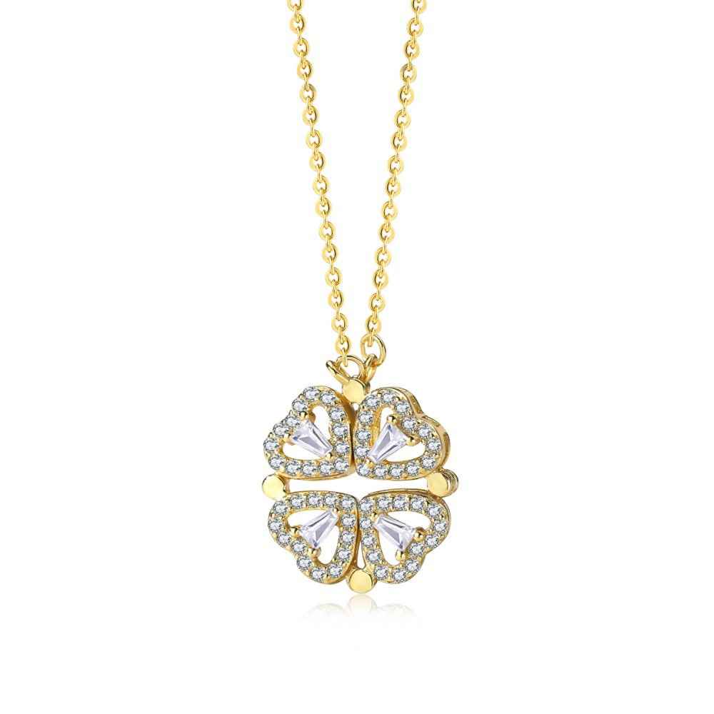 “Lucky Morph” 925 Sterling Silver Convertible Clover & Heart Necklace