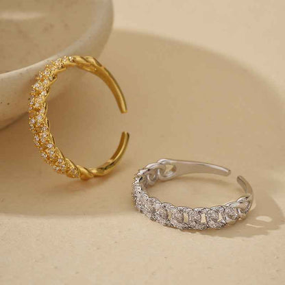 "Twist Radiance" 925 Sterling Silver Pavé Braided Open Ring