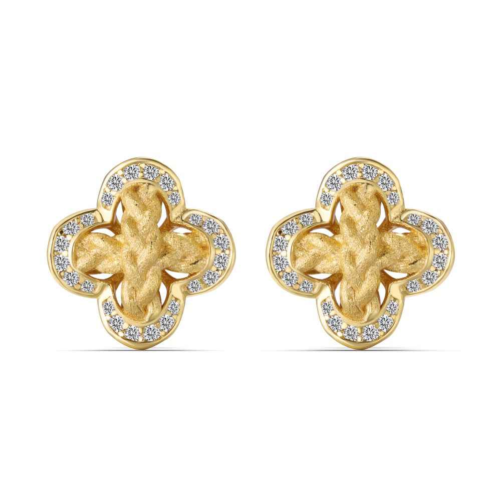 “Golden Clover Grace” 925 Sterling Silver Four-Leaf Clover Necklace & Stud Earrings Set