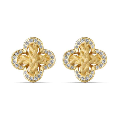 “Golden Clover Grace” 925 Sterling Silver Four-Leaf Clover Necklace & Stud Earrings Set