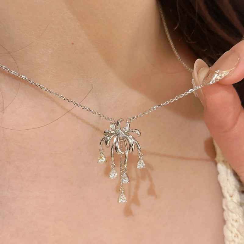 "Sparkling Fireworks" 925 Sterling Silver Tassel Necklace