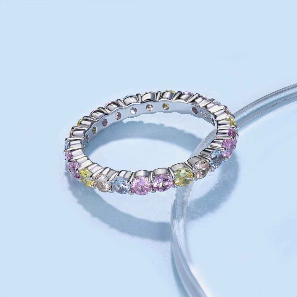“Dopamine Spectrum” 925 Sterling Silver Rainbow Eternity Ring