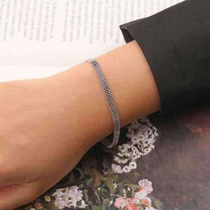 "Woven Gleam" 925 Sterling Silver Textured Chain Bracelet