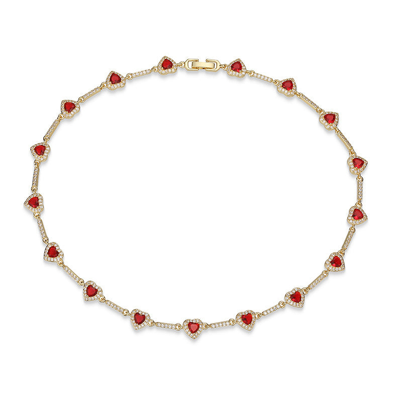 “Heartline” Gold-Tone Brass Colorful Zircon Heart Jewelry Set