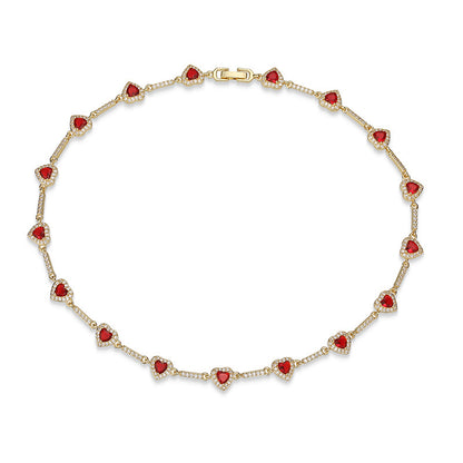 “Heartline” Gold-Tone Brass Colorful Zircon Heart Jewelry Set