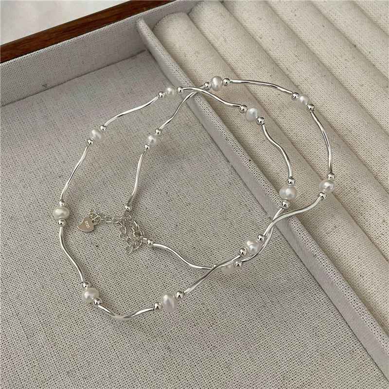 "Waves & Pearls" 925 Sterling Silver Necklace & Bracelet