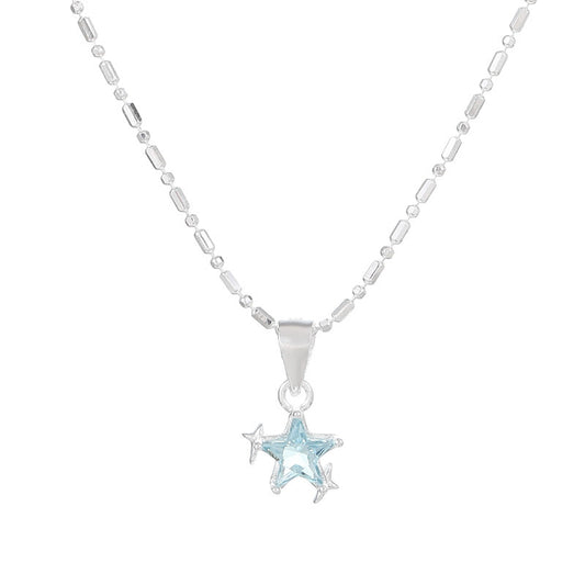 "Blue Starlight" 925 Sterling Silver Necklace with Blue Zircon - Elegant and Unique