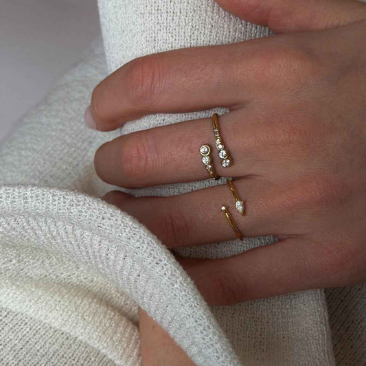 “Orbit Spark” 18K Real Gold Plated Brass Zircon Adjustable Open Ring
