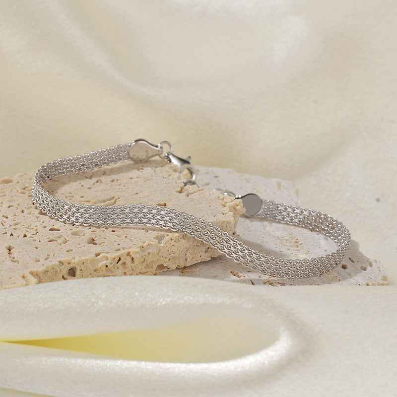 "Woven Gleam" 925 Sterling Silver Textured Chain Bracelet