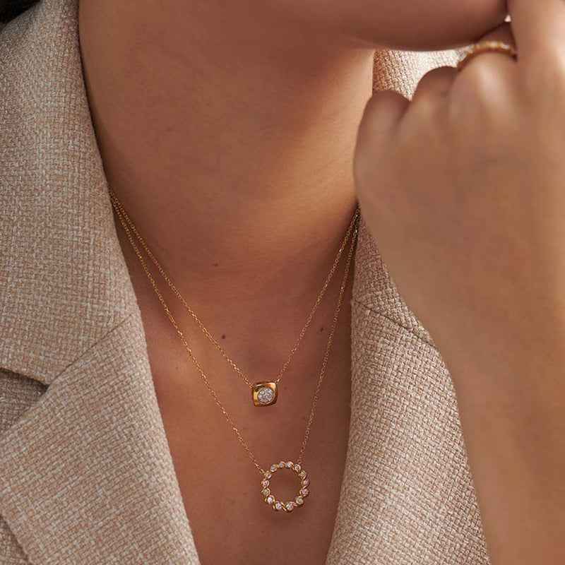 “Axis Core” 925 Sterling Silver Pavé Geometric Necklace