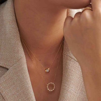 “Axis Core” 925 Sterling Silver Pavé Geometric Necklace