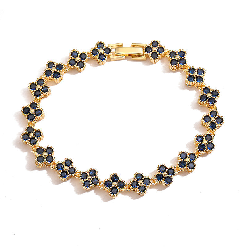 Clover Royale Brass 18K Gold-Plated 3A Zircon Floral Necklace & Bracelet Set