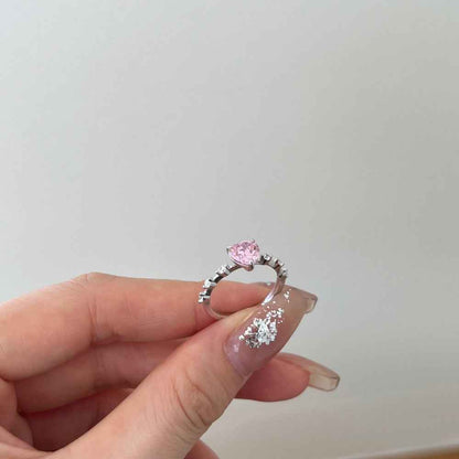 “Sweet Aurora” 925 Sterling Silver Pink Heart Solitaire Ring