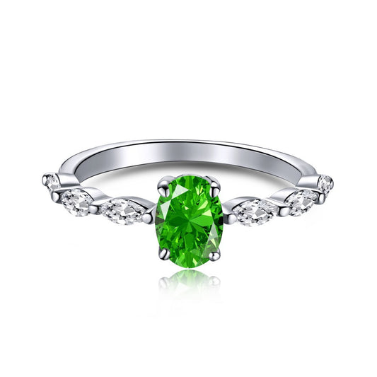 “Verdant Promise” S925 Sterling Silver Oval Engagement Ring
