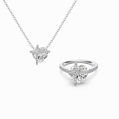 “Heartbound Promise” 925 Sterling Silver 5A Cubic Zirconia Heart Necklace & Ring Set