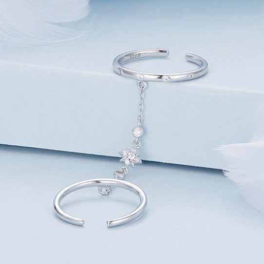 “Linked Balance” 925 Sterling Silver Double Open Chain Adjustable Ring