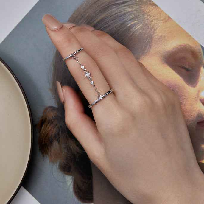 “Linked Balance” 925 Sterling Silver Double Open Chain Adjustable Ring