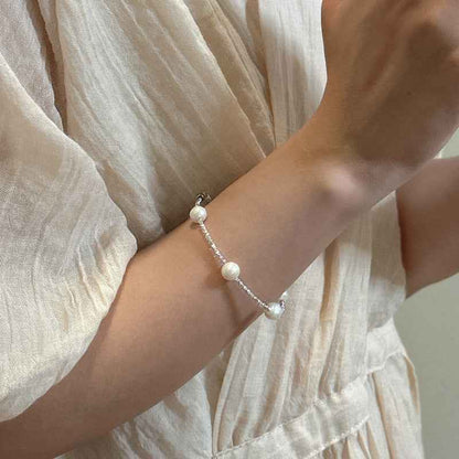 "Silvered Pearl" 925 Sterling Silver Freshwater Pearl Necklace & Bracelet